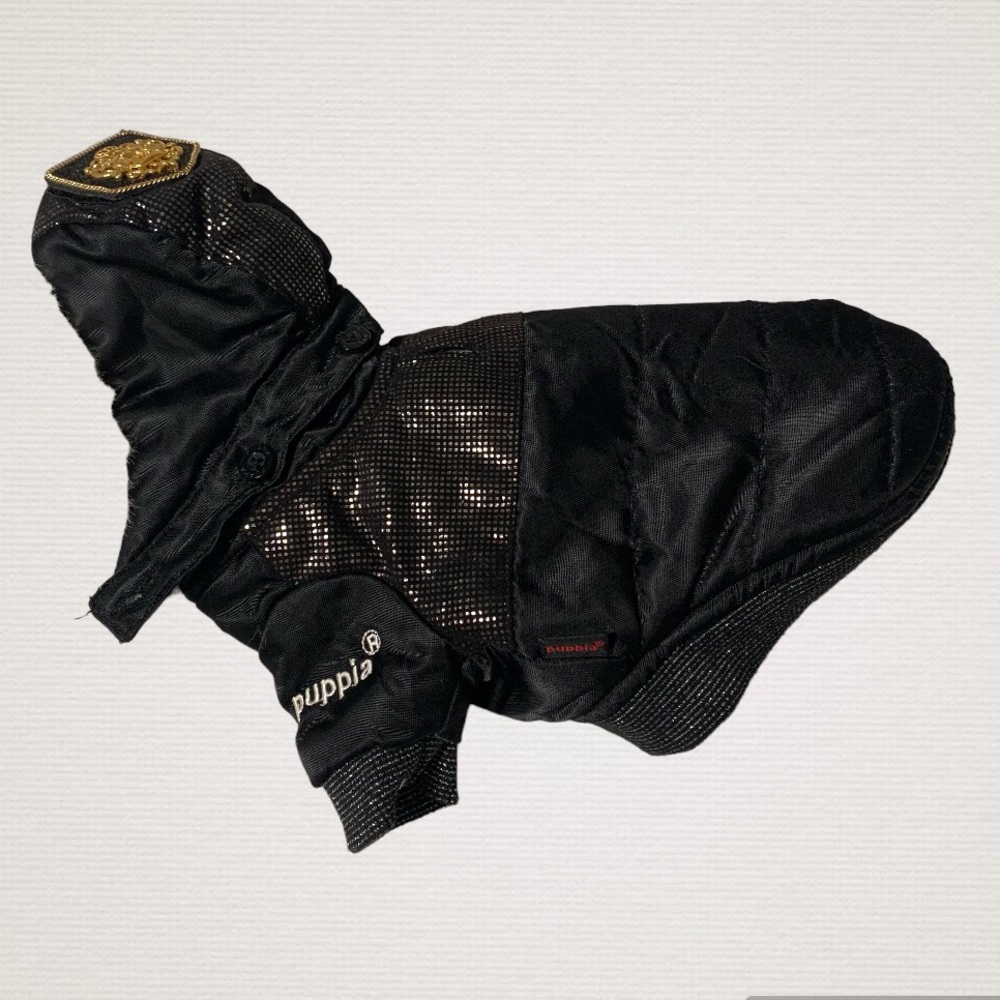 Puppia dog coat size small jacket winter hood fur snap closure black pet